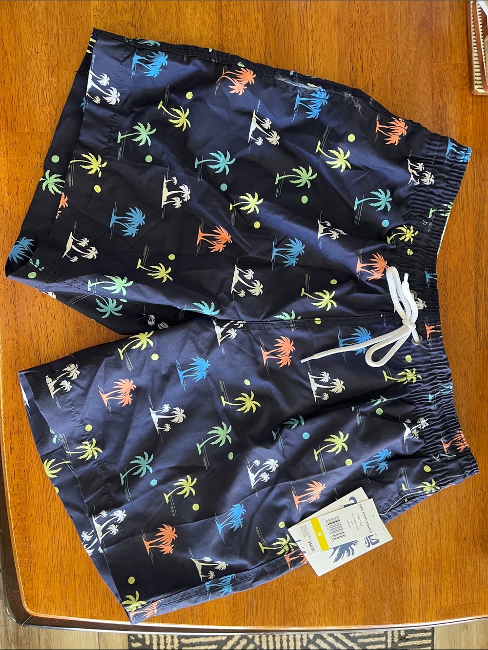 Men's Navy Palm-Print Swim Trunks - Colorful Palm Pattern